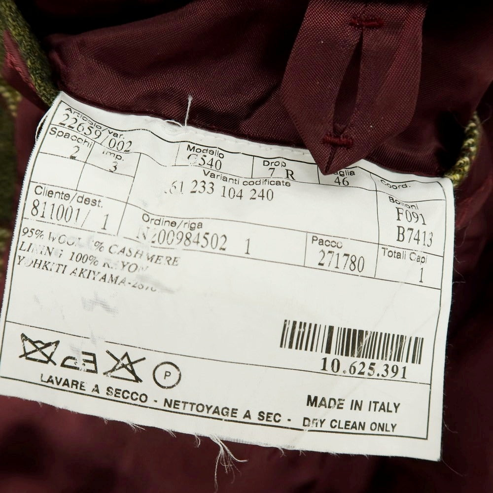 【中古】ベルベスト Belvest ウール チェック ダブル テーラードジャケット グリーン【 サイズ46 】【 状態ランクD 】【 メンズ 】 [APD]