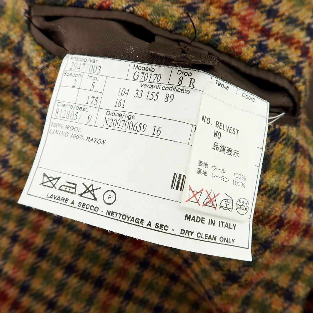 【中古】ベルベスト Belvest ウール チェック テーラードジャケット ブラウン【 サイズ46 】【 状態ランクD 】【 メンズ 】 [APD]