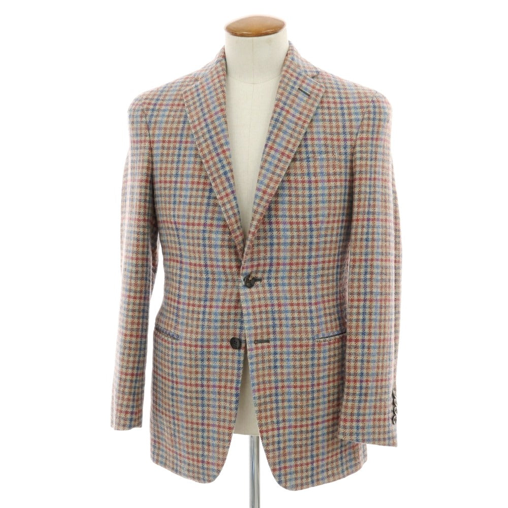 【中古】ボリオリ BOGLIOLI ウール チェック テーラードジャケット ベージュxブルー×レッド【 46 】【 状態ランクB 】【 メンズ 】
