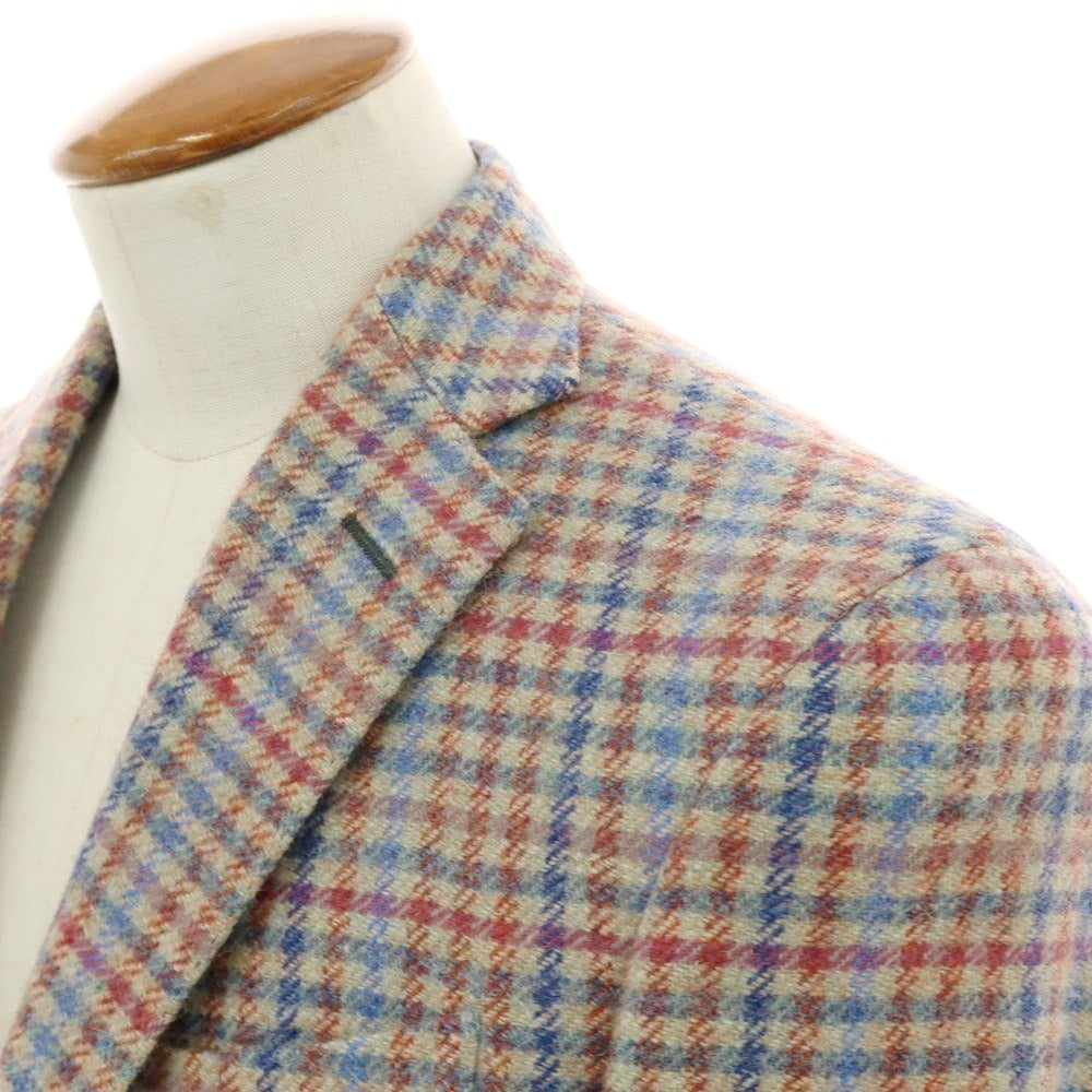 【中古】ボリオリ BOGLIOLI ウール チェック テーラードジャケット ベージュxブルー×レッド【 46 】【 状態ランクB 】【 メンズ 】