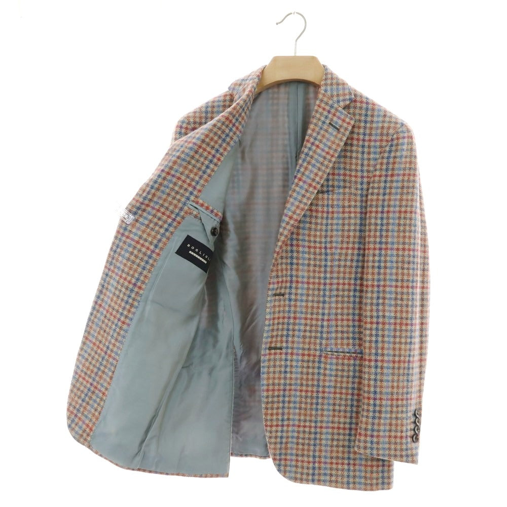 【中古】ボリオリ BOGLIOLI ウール チェック テーラードジャケット ベージュxブルー×レッド【 46 】【 状態ランクB 】【 メンズ 】
