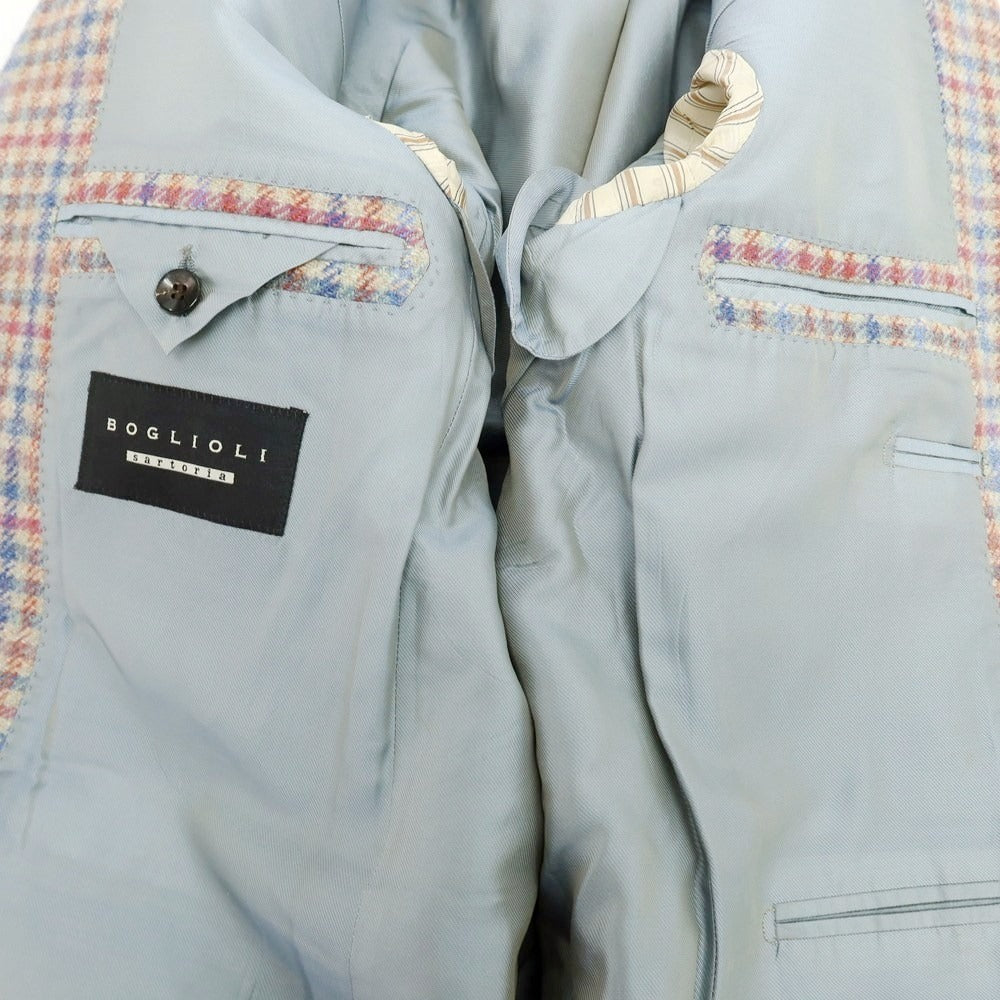 【中古】ボリオリ BOGLIOLI ウール チェック テーラードジャケット ベージュxブルー×レッド【 46 】【 状態ランクB 】【 メンズ 】