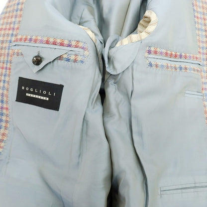 【中古】ボリオリ BOGLIOLI ウール チェック テーラードジャケット ベージュxブルー×レッド【 46 】【 状態ランクB 】【 メンズ 】