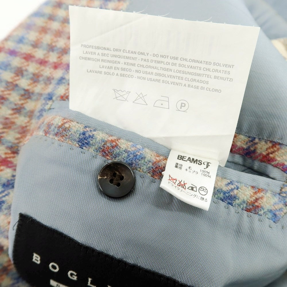 【中古】ボリオリ BOGLIOLI ウール チェック テーラードジャケット ベージュxブルー×レッド【 46 】【 状態ランクB 】【 メンズ 】