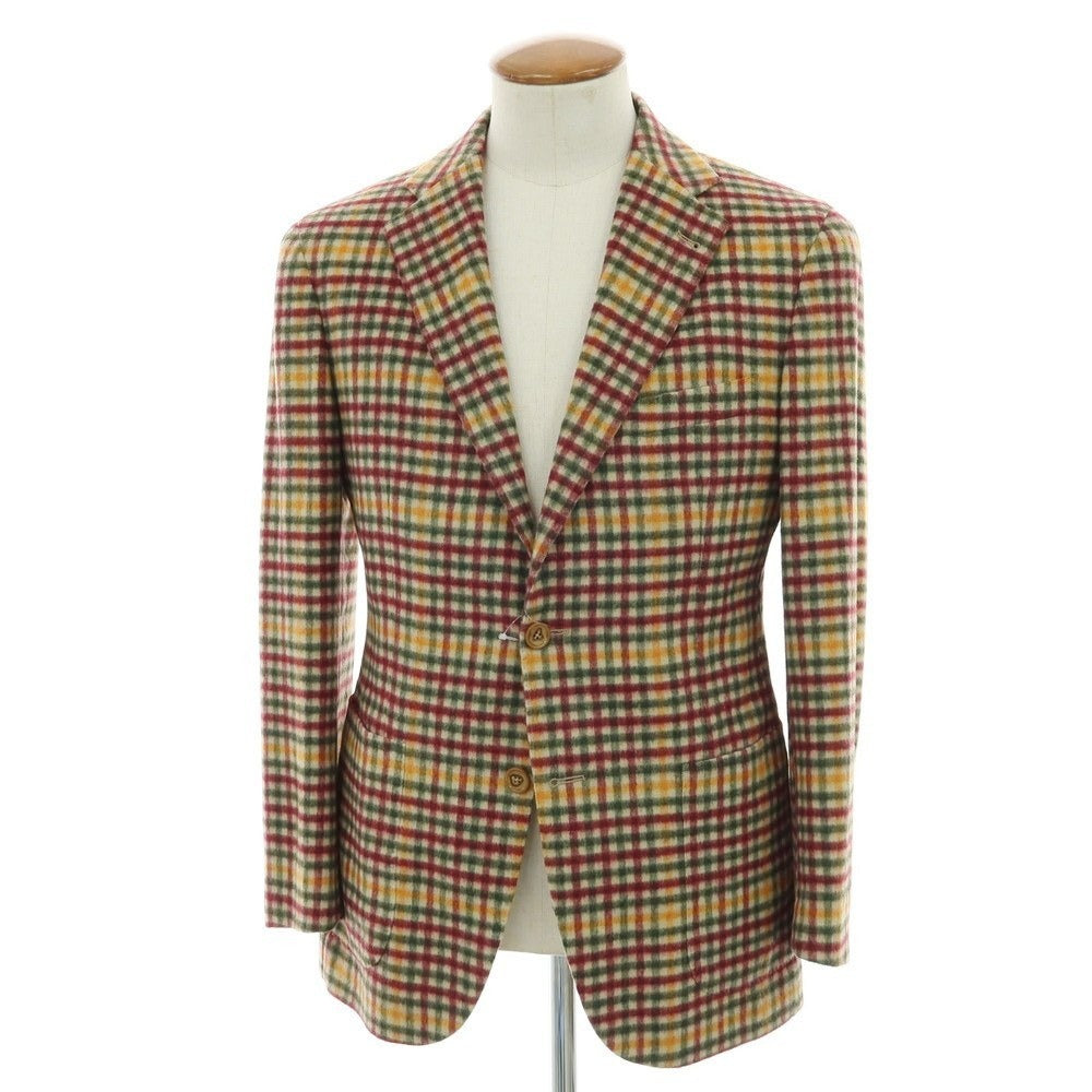 【中古】タリアトーレ TAGLIATORE ウールポリエステル チェック カジュアルジャケット ベージュ×ボルドーxグリーン系【 46 】【 状態ランクA 】【 メンズ 】
