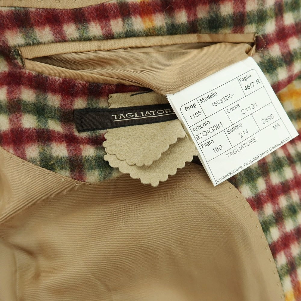 【中古】タリアトーレ TAGLIATORE ウールポリエステル チェック カジュアルジャケット ベージュ×ボルドーxグリーン系【 46 】【 状態ランクA 】【 メンズ 】