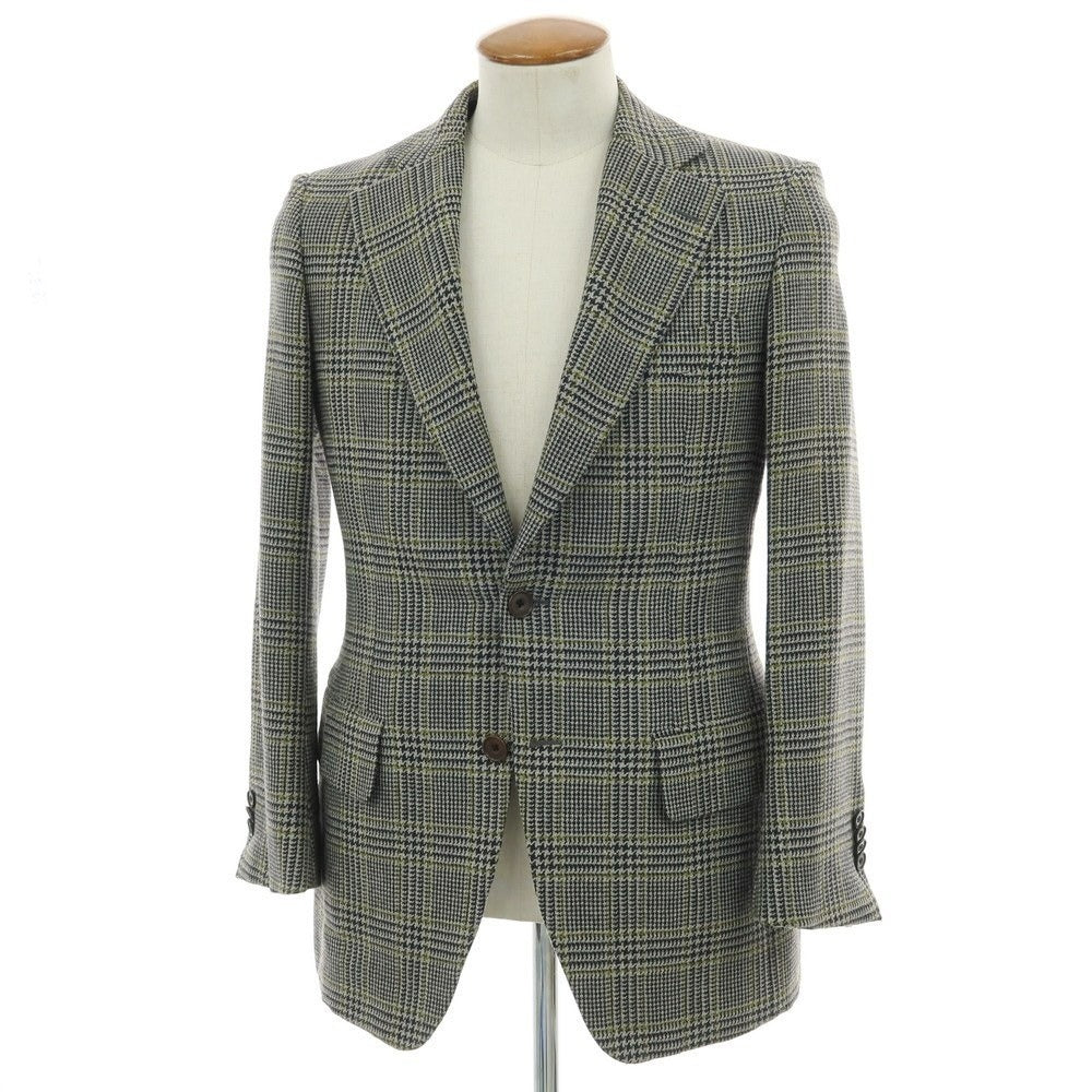 【中古】ソブリン SOVEREIGN ウール チェック テーラードジャケット グレー系xモスグリーン【 46 】【 状態ランクA 】【 メンズ 】