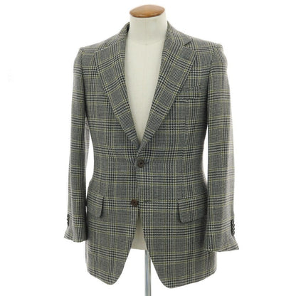 【中古】ソブリン SOVEREIGN ウール チェック テーラードジャケット グレー系xモスグリーン【 46 】【 状態ランクA 】【 メンズ 】