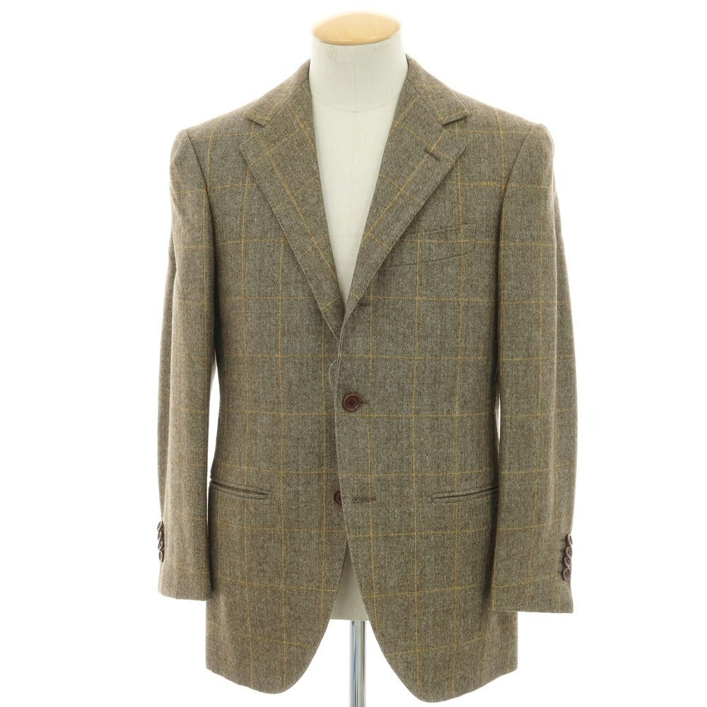 【中古】カモシタ camoshita ウール チェック テーラードジャケット カーキブラウン【 44 】【 状態ランクA 】【 メンズ 】