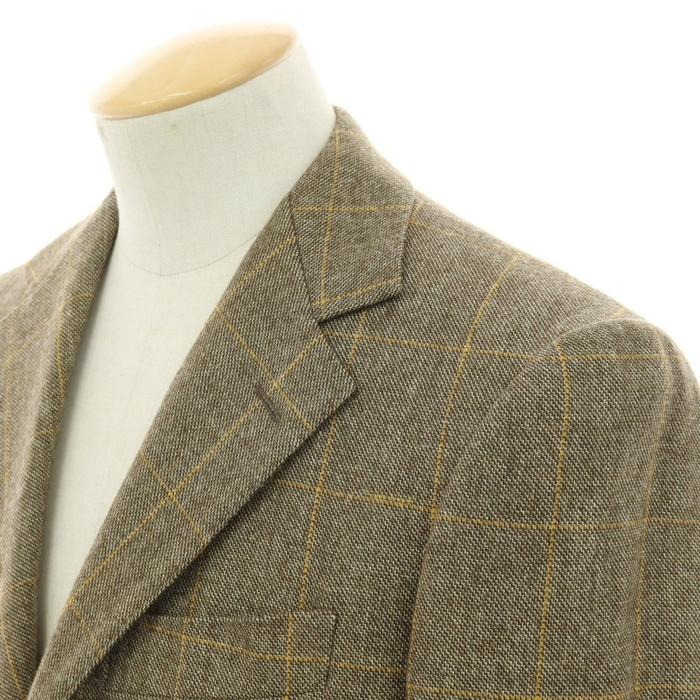 【中古】カモシタ camoshita ウール チェック テーラードジャケット カーキブラウン【 44 】【 状態ランクA 】【 メンズ 】