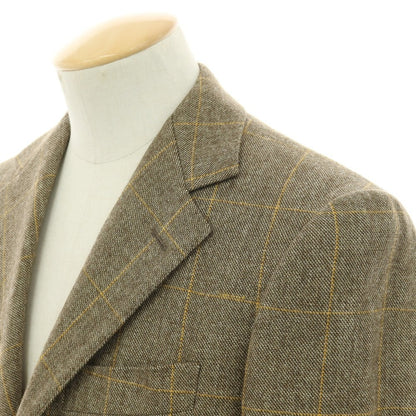 【中古】カモシタ camoshita ウール チェック テーラードジャケット カーキブラウン【 44 】【 状態ランクA 】【 メンズ 】