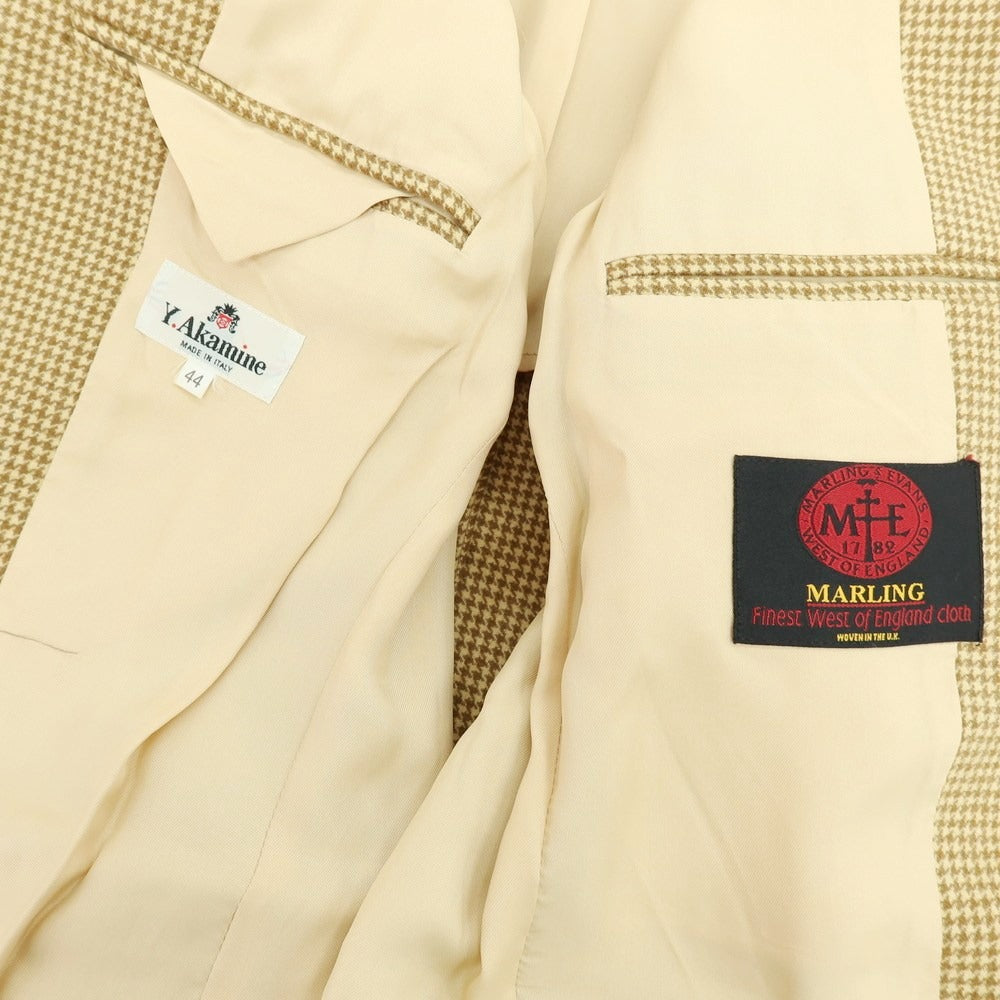 【中古】アカミネ Y.Akamine ウール ハウンドトゥース テーラードジャケット ライトブラウン×ブラウン【 44 】【 状態ランクB 】【 メンズ 】