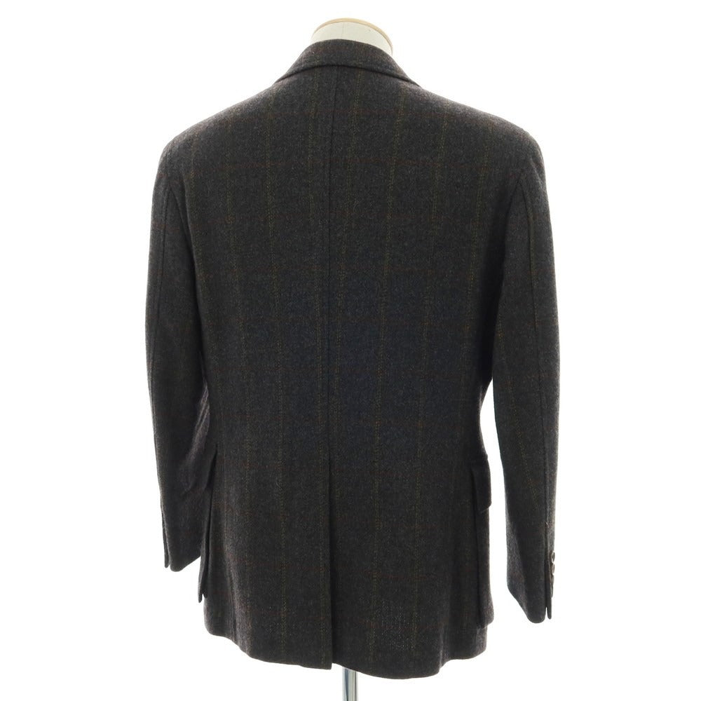【中古】ポールスチュアート PAUL STUART ウール チェック テーラードジャケット ダークグレーxブラウン系【サイズS】【 状態ランクB 】【 メンズ 】[BPD]