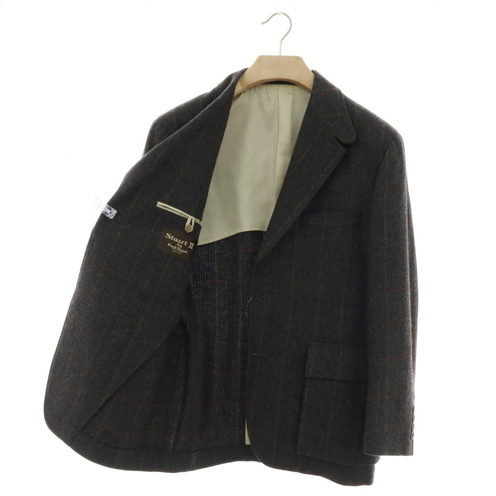 【中古】ポールスチュアート PAUL STUART ウール チェック テーラードジャケット ダークグレーxブラウン系【 S 】【 状態ランクB 】【 メンズ 】