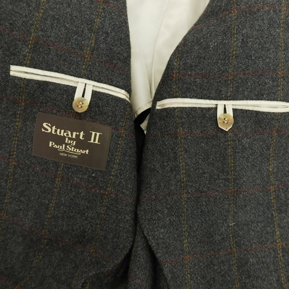 【中古】ポールスチュアート PAUL STUART ウール チェック テーラードジャケット ダークグレーxブラウン系【サイズS】【 状態ランクB 】【 メンズ 】[BPD]