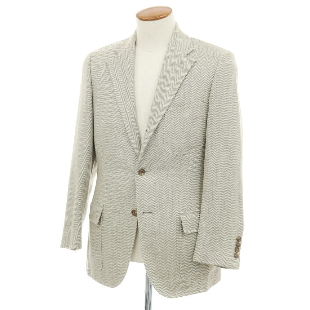 【中古】ポロ ラルフローレン Polo Ralph Lauren シルクリネンウール ヘリンボーン 3B テーラードジャケット グレーxライトベージュ【サイズA5】【 状態ランクB 】【 メンズ 】
