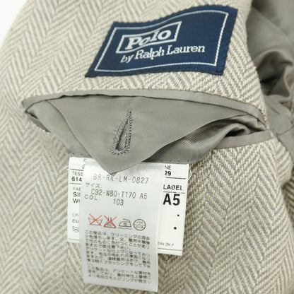 【中古】ポロ ラルフローレン Polo Ralph Lauren シルクリネンウール ヘリンボーン 3B テーラードジャケット グレーxライトベージュ【サイズA5】【 状態ランクB 】【 メンズ 】