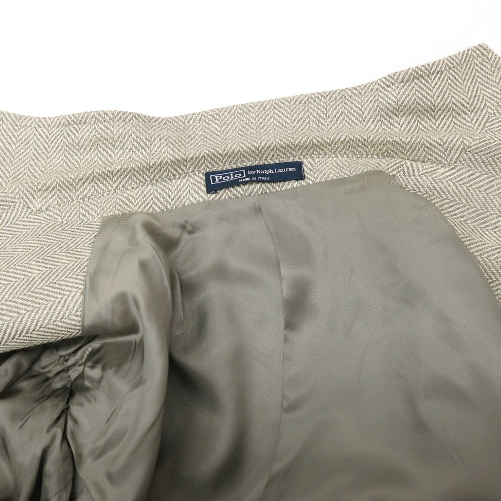 【中古】ポロ ラルフローレン Polo Ralph Lauren シルクリネンウール ヘリンボーン 3B テーラードジャケット グレーxライトベージュ【サイズA5】【 状態ランクB 】【 メンズ 】