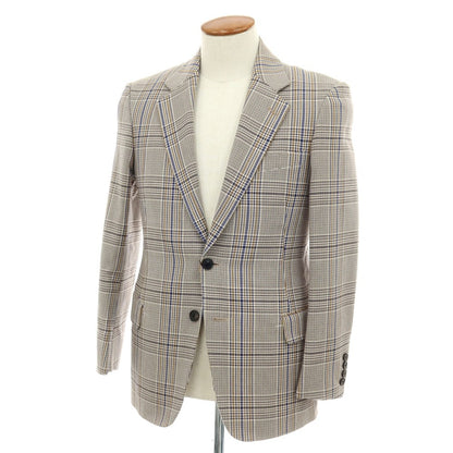 【中古】【未使用】トゥモローランド TOMORROWLAND PILGRIM コットン チェック 2B テーラードジャケット ブラウンxロイヤルブルー【サイズ46】【 状態ランクS 】【 メンズ 】