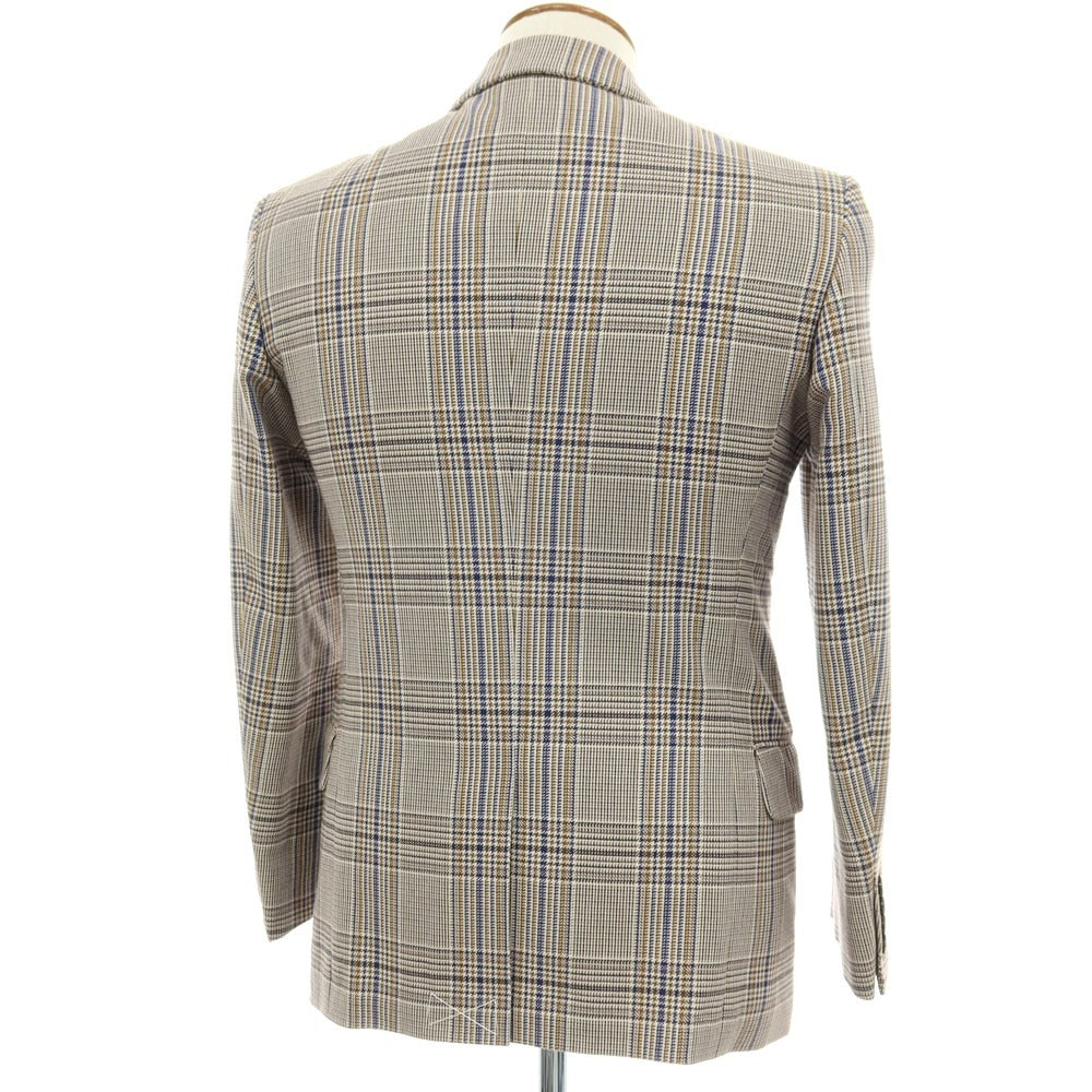 【中古】【未使用】トゥモローランド TOMORROWLAND PILGRIM コットン チェック 2B テーラードジャケット ブラウンxロイヤルブルー【サイズ46】【 状態ランクS 】【 メンズ 】