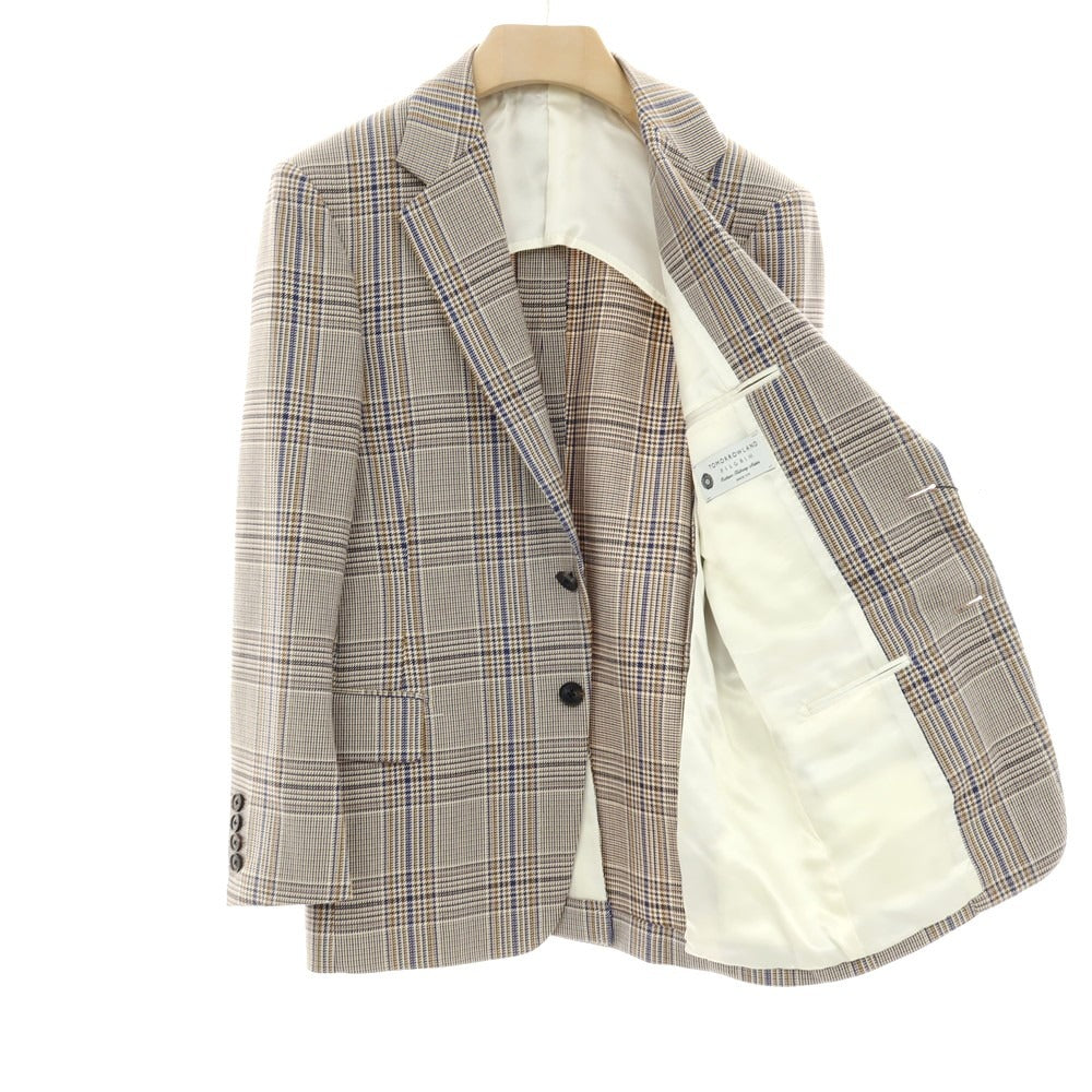 【中古】【未使用】トゥモローランド TOMORROWLAND PILGRIM コットン チェック 2B テーラードジャケット ブラウンxロイヤルブルー【サイズ46】【 状態ランクS 】【 メンズ 】