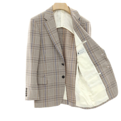 【中古】【未使用】トゥモローランド TOMORROWLAND PILGRIM コットン チェック 2B テーラードジャケット ブラウンxロイヤルブルー【サイズ46】【 状態ランクS 】【 メンズ 】