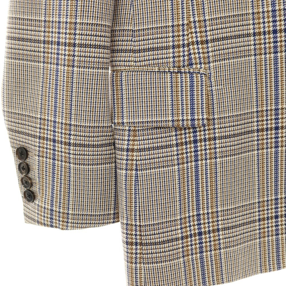 【中古】【未使用】トゥモローランド TOMORROWLAND PILGRIM コットン チェック 2B テーラードジャケット ブラウンxロイヤルブルー【サイズ46】【 状態ランクS 】【 メンズ 】