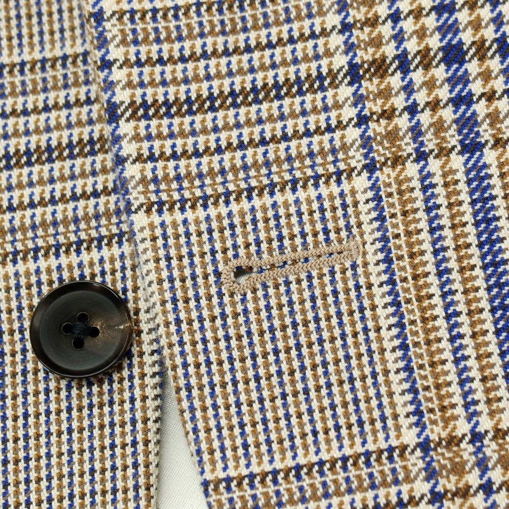 【中古】【未使用】トゥモローランド TOMORROWLAND PILGRIM コットン チェック 2B テーラードジャケット ブラウンxロイヤルブルー【サイズ46】【 状態ランクS 】【 メンズ 】