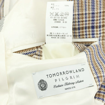 【中古】【未使用】トゥモローランド TOMORROWLAND PILGRIM コットン チェック 2B テーラードジャケット ブラウンxロイヤルブルー【サイズ46】【 状態ランクS 】【 メンズ 】