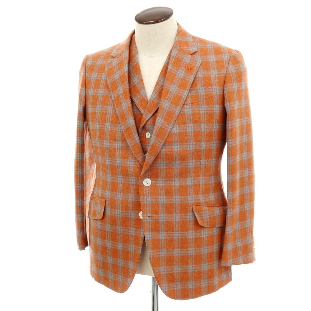 【中古】セイシェルズマインズ seychelles minds ツーピース ウール系 チェック 2B カジュアルジャケット オレンジ【 表記なし（L位） 】【 状態ランクB 】【 メンズ 】
