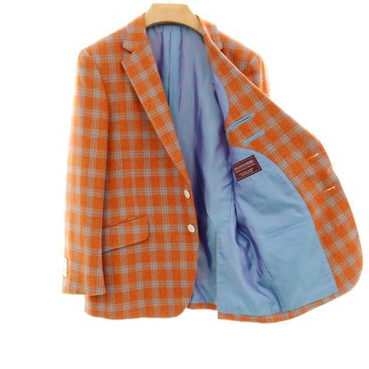 【中古】セイシェルズマインズ seychelles minds ツーピース ウール系 チェック 2B カジュアルジャケット オレンジ【 表記なし（L位） 】【 状態ランクB 】【 メンズ 】