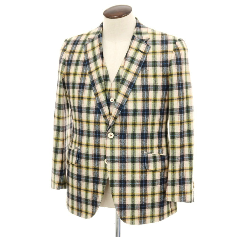 【中古】セイシェルズマインズ seychelles minds ツーピース ウール系 チェック 2B カジュアルジャケット アイボリーxマルチカラー【 表記なし（L位） 】【 状態ランクB 】【 メンズ 】