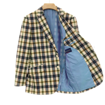 【中古】セイシェルズマインズ seychelles minds ツーピース ウール系 チェック 2B カジュアルジャケット アイボリーxマルチカラー【 表記なし（L位） 】【 状態ランクB 】【 メンズ 】
