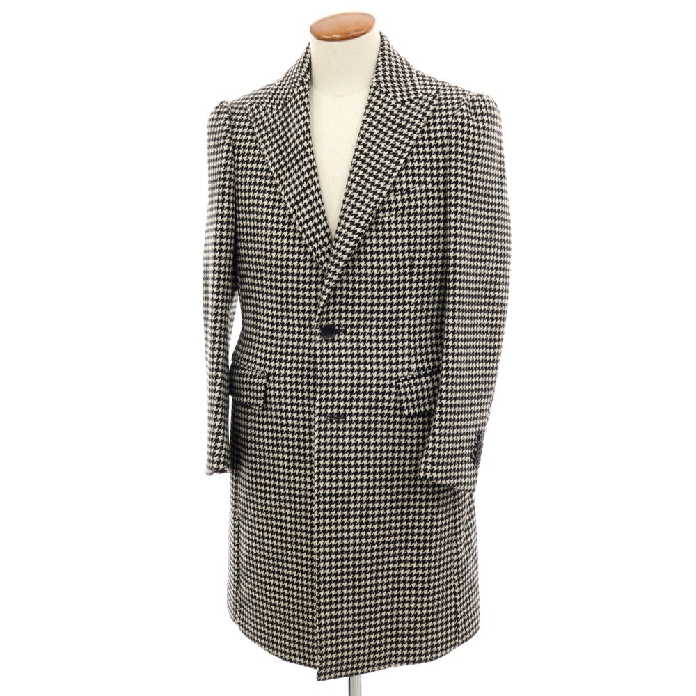 【中古】ユニバーサルランゲージ UNIVERSAL LANGUAGE ウール ハウンドトゥース柄 チェスターフィールドコート ブラックxホワイト【 M 】【 状態ランクA 】【 メンズ 】
