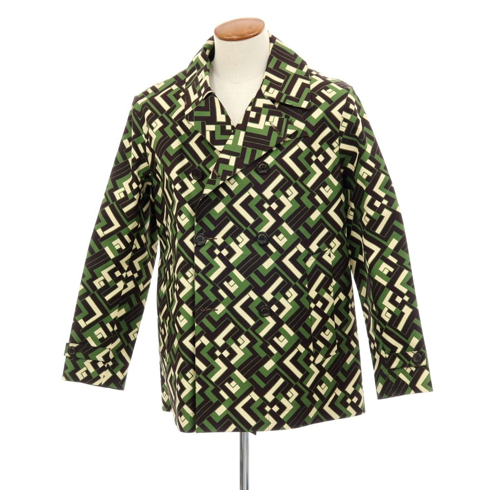 【中古】ハンコック HANCOCK ×Pierre-Louis Mascia ゴム引きコットン ダブルブレストコート グリーンxダークブラウン【 38 】【 状態ランクC 】【 メンズ 】