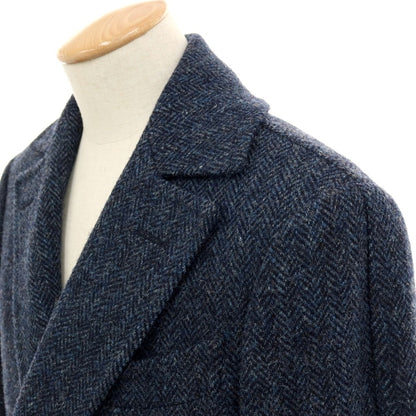 【中古】ラクアアンドシー lacquer&amp;c ハリスツイード ダブルブレストポロコート ネイビー【 S 】【 状態ランクB 】【 メンズ 】