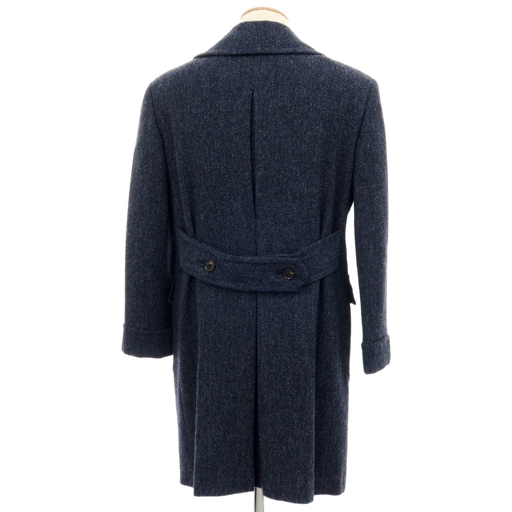 【中古】ラクアアンドシー lacquer&amp;c ハリスツイード ダブルブレストポロコート ネイビー【 S 】【 状態ランクB 】【 メンズ 】