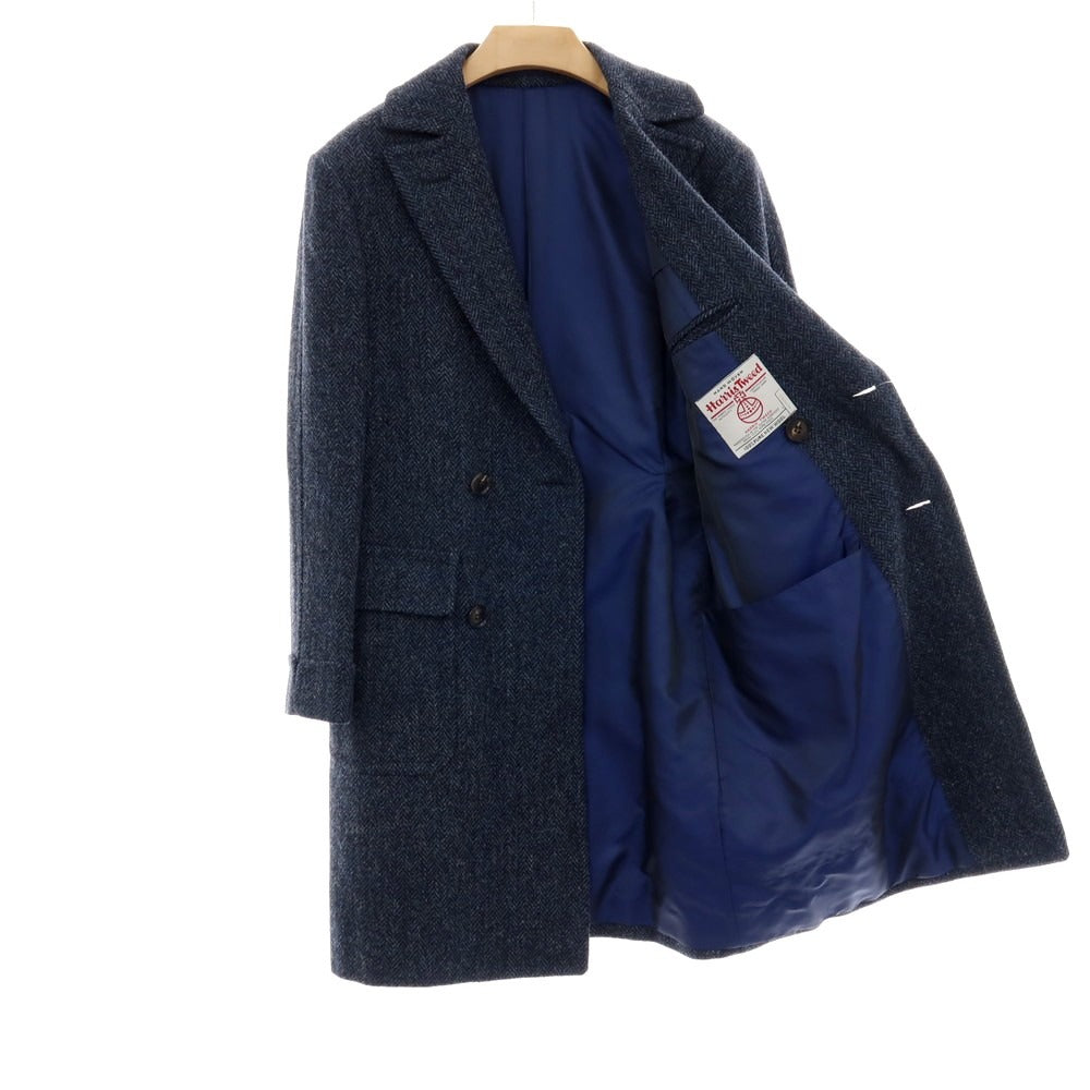 【中古】ラクアアンドシー lacquer&amp;c ハリスツイード ダブルブレストポロコート ネイビー【 S 】【 状態ランクB 】【 メンズ 】