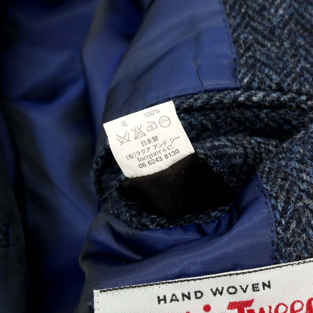 【中古】ラクアアンドシー lacquer&amp;c ハリスツイード ダブルブレストポロコート ネイビー【 S 】【 状態ランクB 】【 メンズ 】