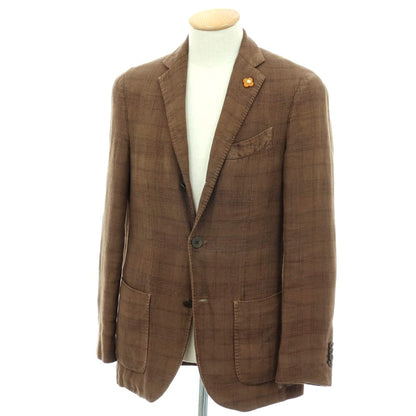 【中古】ラルディーニ LARDINI リネンコットン チェック 3B カジュアルジャケット アッシュブラウン系【サイズ44】【 状態ランクD 】【 メンズ 】