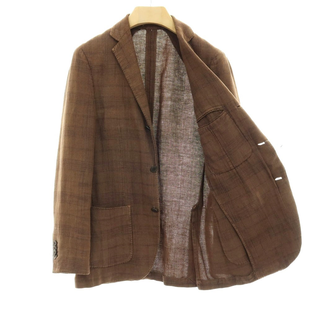 【中古】ラルディーニ LARDINI リネンコットン チェック 3B カジュアルジャケット アッシュブラウン系【サイズ44】【 状態ランクD 】【 メンズ 】