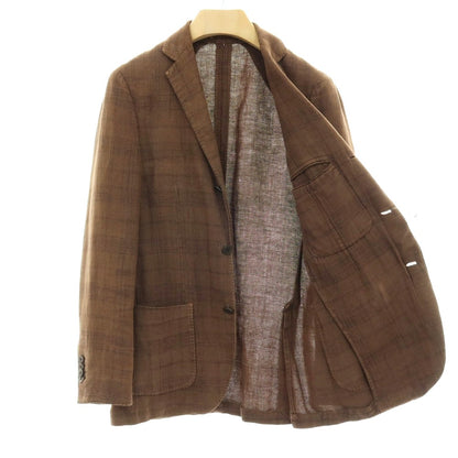 【中古】ラルディーニ LARDINI リネンコットン チェック 3B カジュアルジャケット アッシュブラウン系【サイズ44】【 状態ランクD 】【 メンズ 】