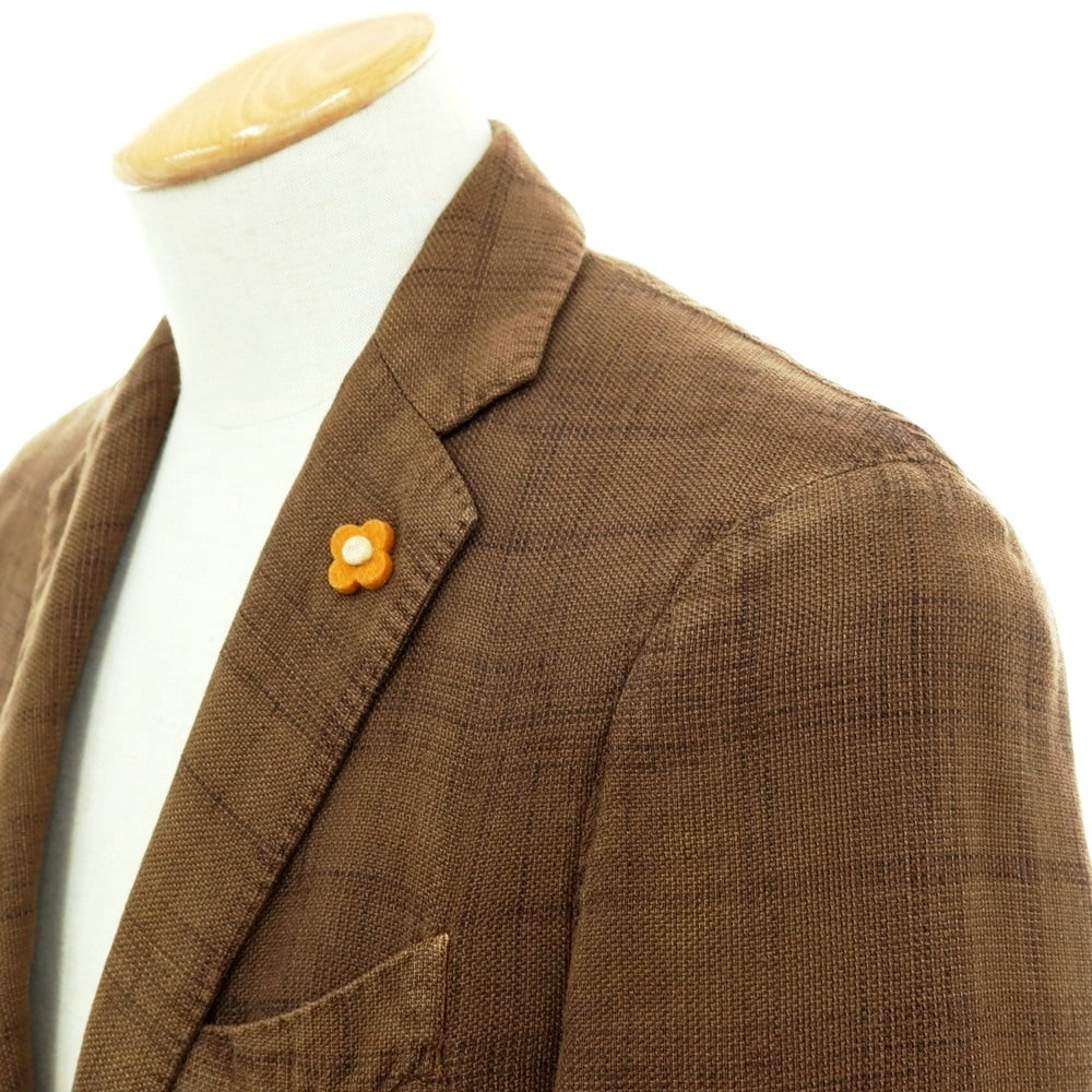 【中古】ラルディーニ LARDINI リネンコットン チェック 3B カジュアルジャケット アッシュブラウン系【サイズ44】【 状態ランクD 】【 メンズ 】