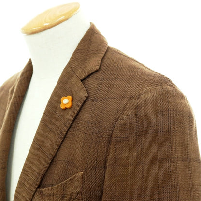 【中古】ラルディーニ LARDINI リネンコットン チェック 3B カジュアルジャケット アッシュブラウン系【サイズ44】【 状態ランクD 】【 メンズ 】