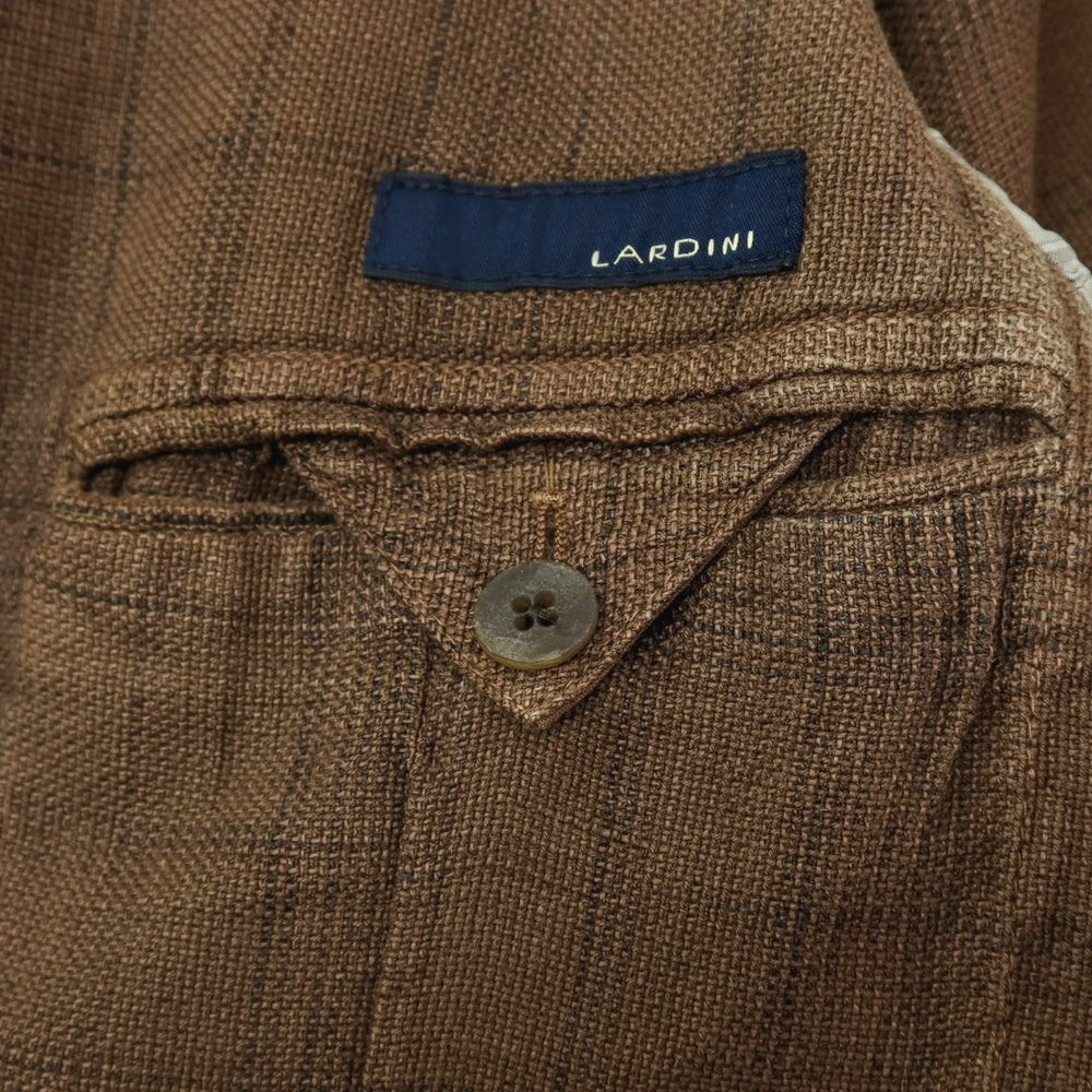 【中古】ラルディーニ LARDINI リネンコットン チェック 3B カジュアルジャケット アッシュブラウン系【サイズ44】【 状態ランクD 】【 メンズ 】