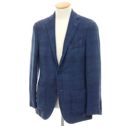 【中古】ラルディーニ LARDINI リネンコットン チェック 3B カジュアルジャケット ネイビーブルー【サイズ44】【 状態ランクC 】【 メンズ 】