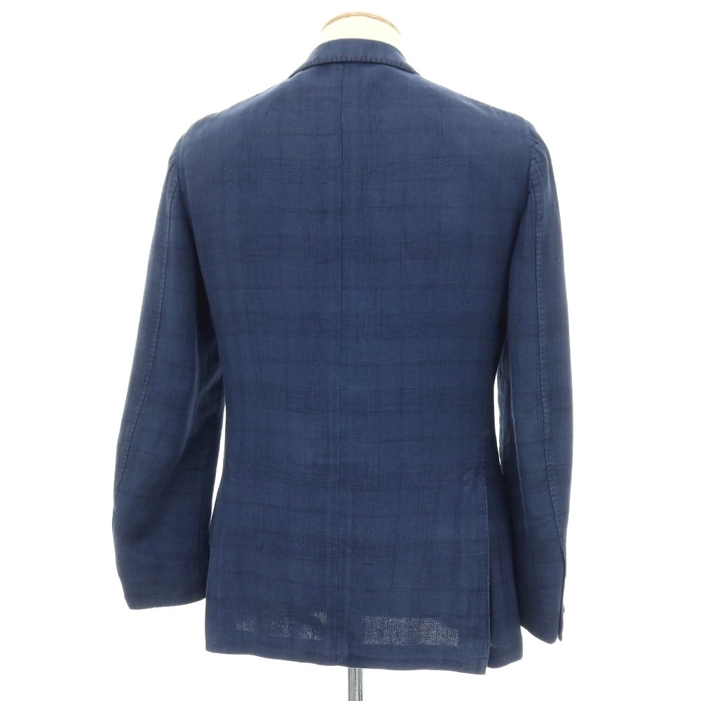 【中古】ラルディーニ LARDINI リネンコットン チェック 3B カジュアルジャケット ネイビーブルー【サイズ44】【 状態ランクC 】【 メンズ 】
