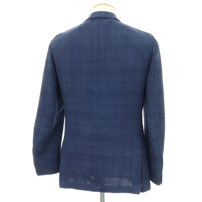 【中古】ラルディーニ LARDINI リネンコットン チェック 3B カジュアルジャケット ネイビーブルー【サイズ44】【 状態ランクC 】【 メンズ 】