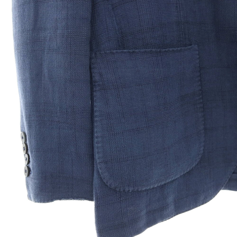 【中古】ラルディーニ LARDINI リネンコットン チェック 3B カジュアルジャケット ネイビーブルー【サイズ44】【 状態ランクC 】【 メンズ 】