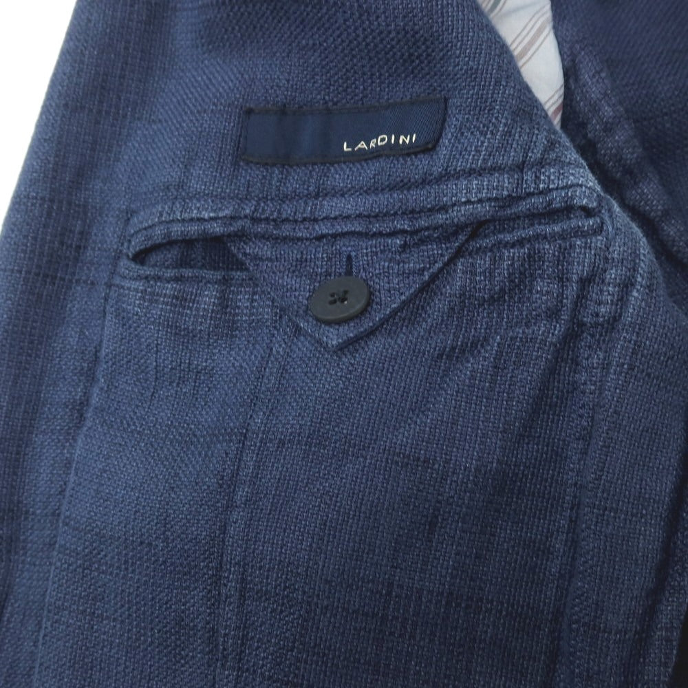 【中古】ラルディーニ LARDINI リネンコットン チェック 3B カジュアルジャケット ネイビーブルー【サイズ44】【 状態ランクC 】【 メンズ 】